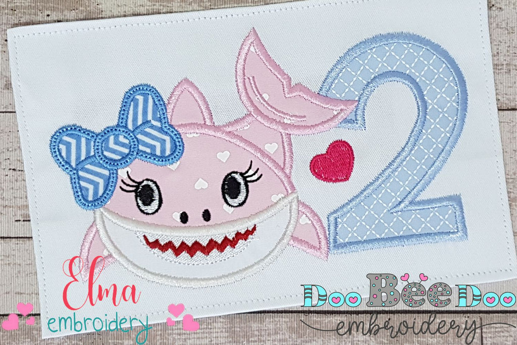 Baby Shark Girl Number 2 Two 2nd Birthday - Applique