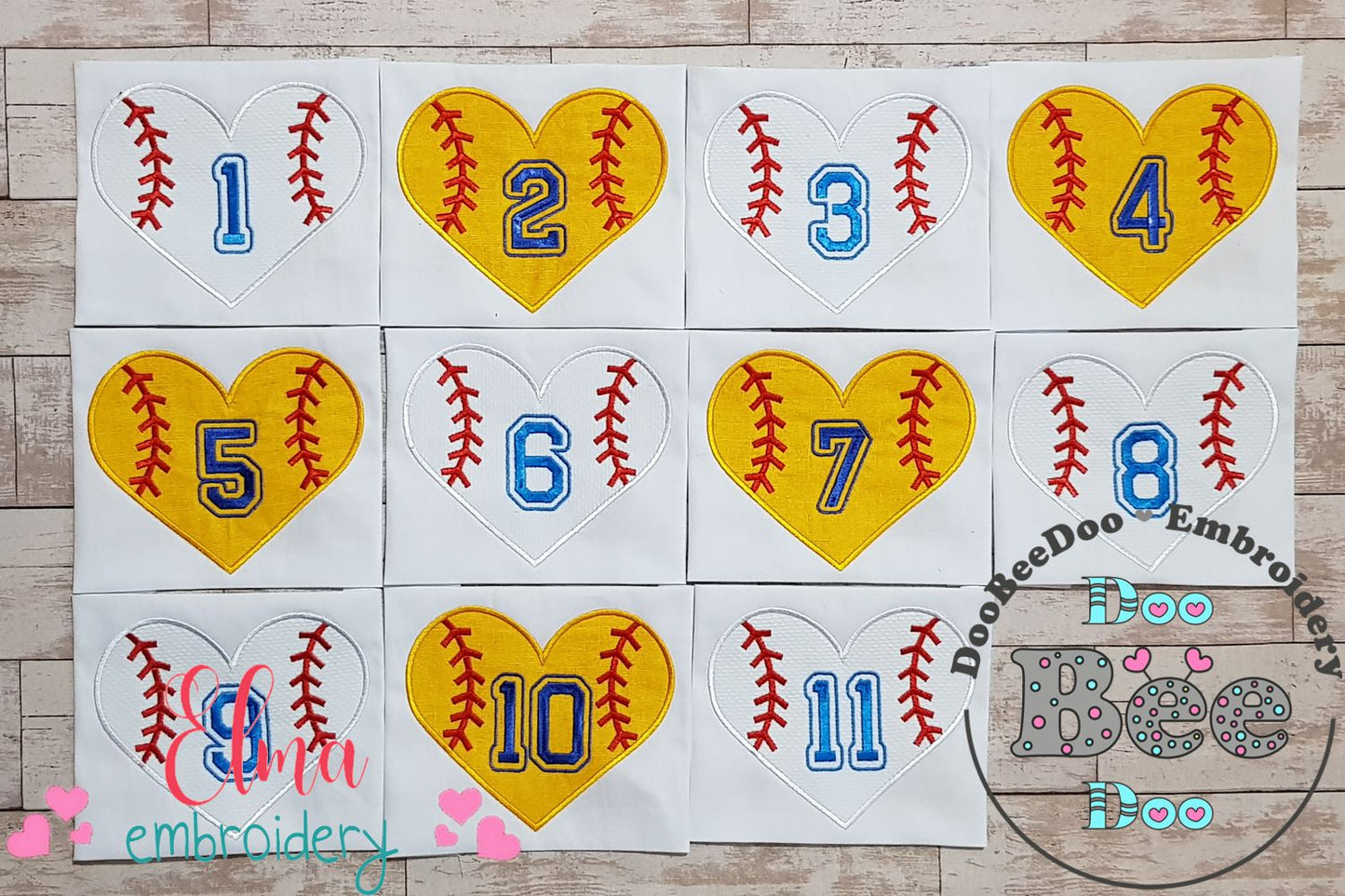 Baseball Softball Birthday Set Numbers 1-11 - Applique