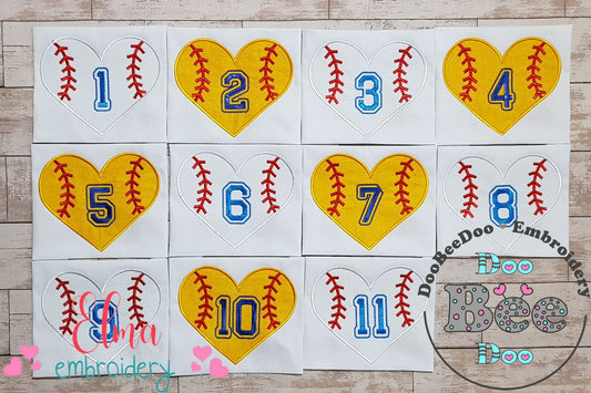 Baseball Softball Birthday Set Numbers 1-11 - Applique