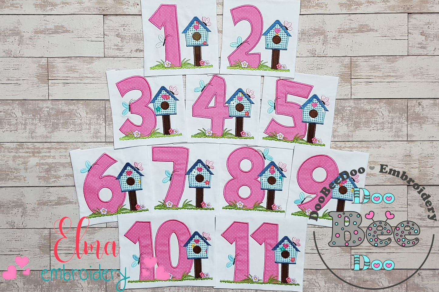 Bird House Birthday Set Numbers 1-11 - Applique