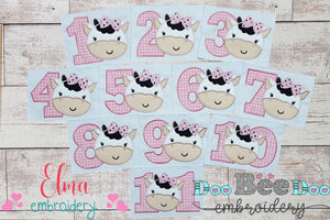 Cow Girl Birthday Set Numbers 1-11 - Applique
