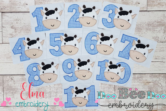 Cow Boy Birthday Set Numbers 1-11 - Applique