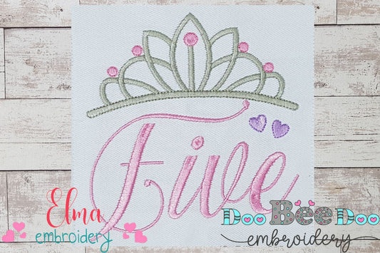 Crown Five 5th Birthday Tiara - Fill Stitch