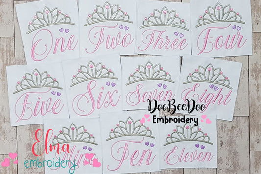 Crown Birthday Tiara Set Numbers 1-11 - Fill Stitch