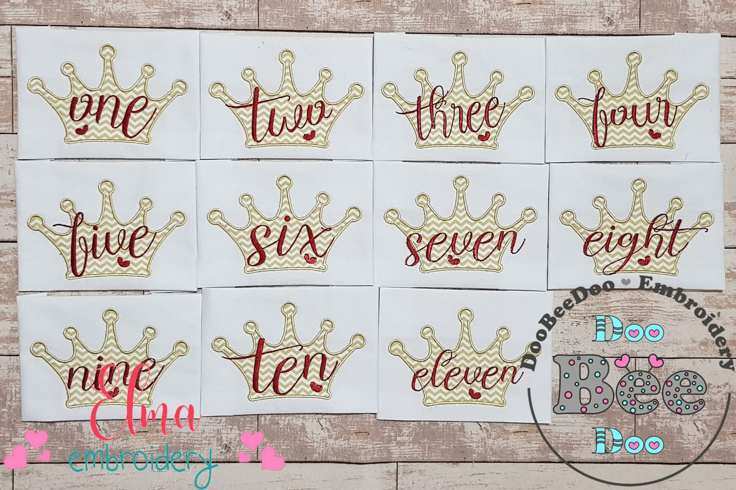 Princess Crown Birthday Set Numbers 1-11 - Applique