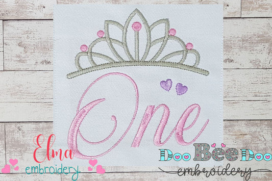 Crown One 1st Birthday Tiara - Fill Stitch