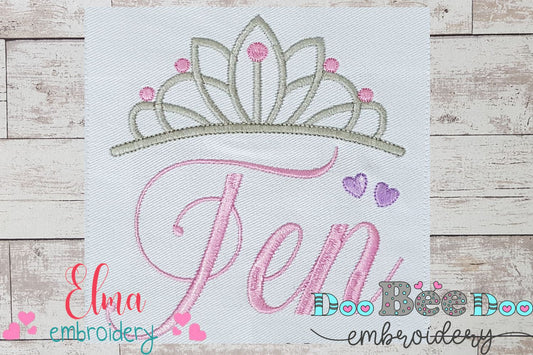 Crown Ten 10 Tenth Birthday Tiara - Fill Stitch