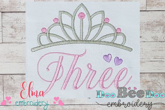 Crown Three 3rd Birthday Tiara - Fill Stitch
