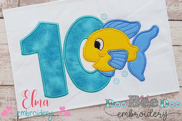 Fish Number Ten 10 Tenth Birthday - Applique