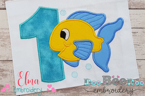 Fish Number 1 One 1st Birthday - Applique