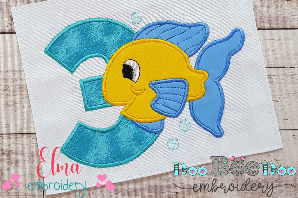 Fish Number 3 Three 3rd Birthday - Applique