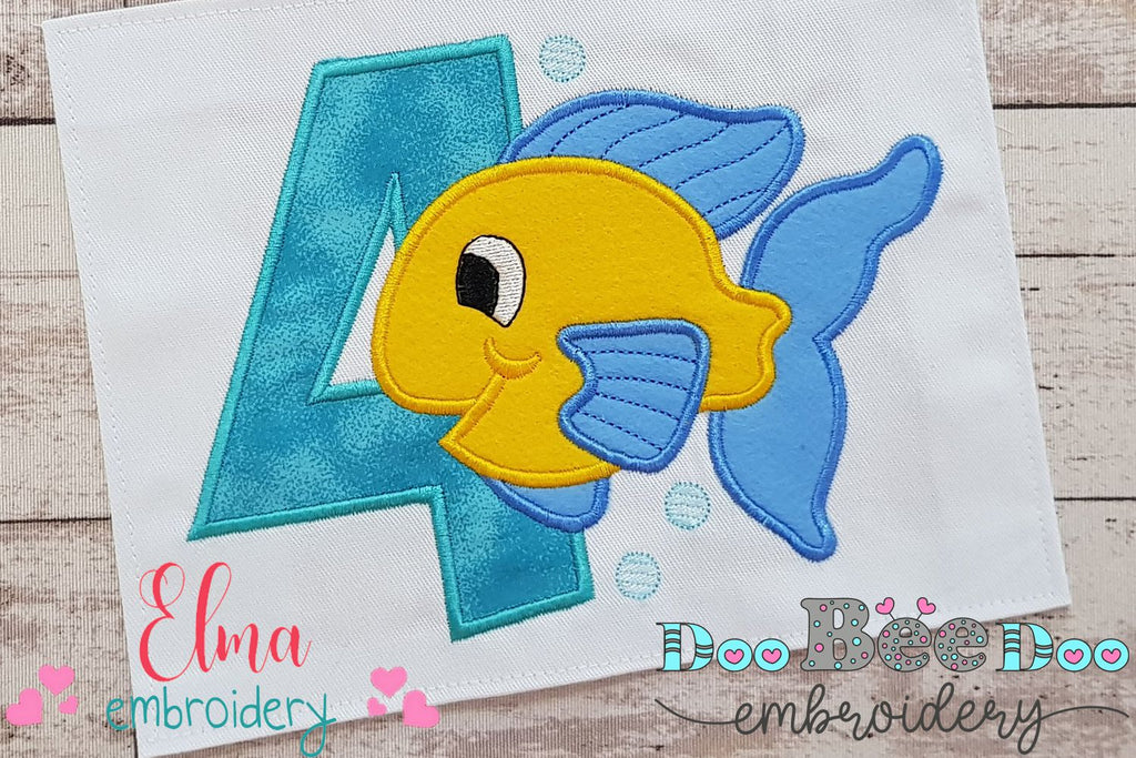 Fish Number 4 Four 4th birthday - Applique