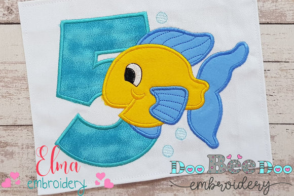Fish Number 5 Five 5th Birthday - Applique