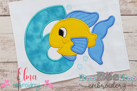 Fish Number 6 Six 6th Birthday - Applique