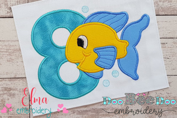 Fish Number 8 Eight 8th Birthday - Applique