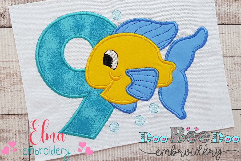 Fish Number 9 Nine 9th Birthday - Applique