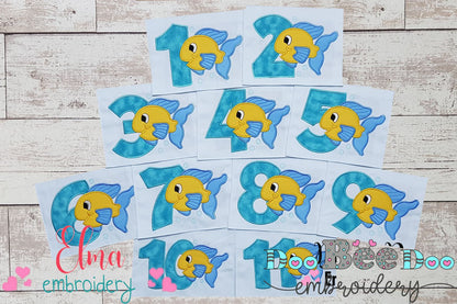 Fish Birthday Set Numbers 1-11 - Applique