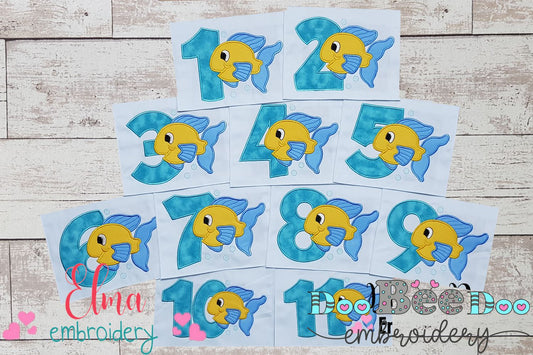 Fish Birthday Set Numbers 1-11 - Applique