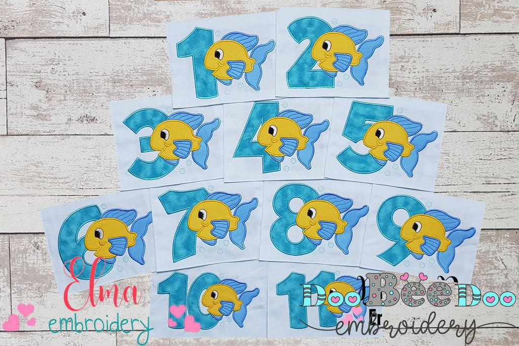 Fish Birthday Set Numbers 1-11 - Applique