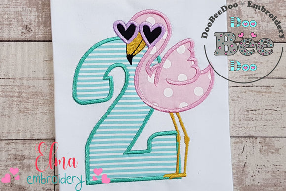 Flamingo with Sunglasses Number 2 Two 2nd Birthday - Applique