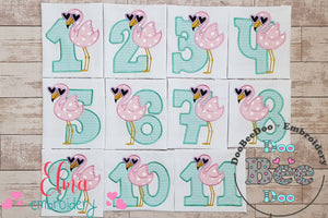 Flamingo with Sunglasses Birthday Set Numbers 1-11 - Applique