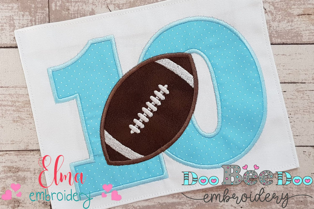 Football Number Ten 10th Tenth Birthday - Applique