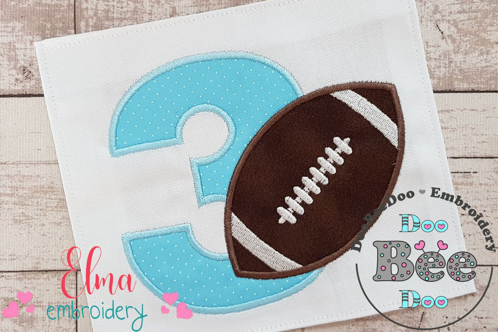 Football Number 3 Three 3rd Birthday - Applique