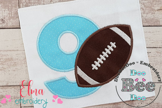 Football Number 9 Nine 9th Birthday - Applique
