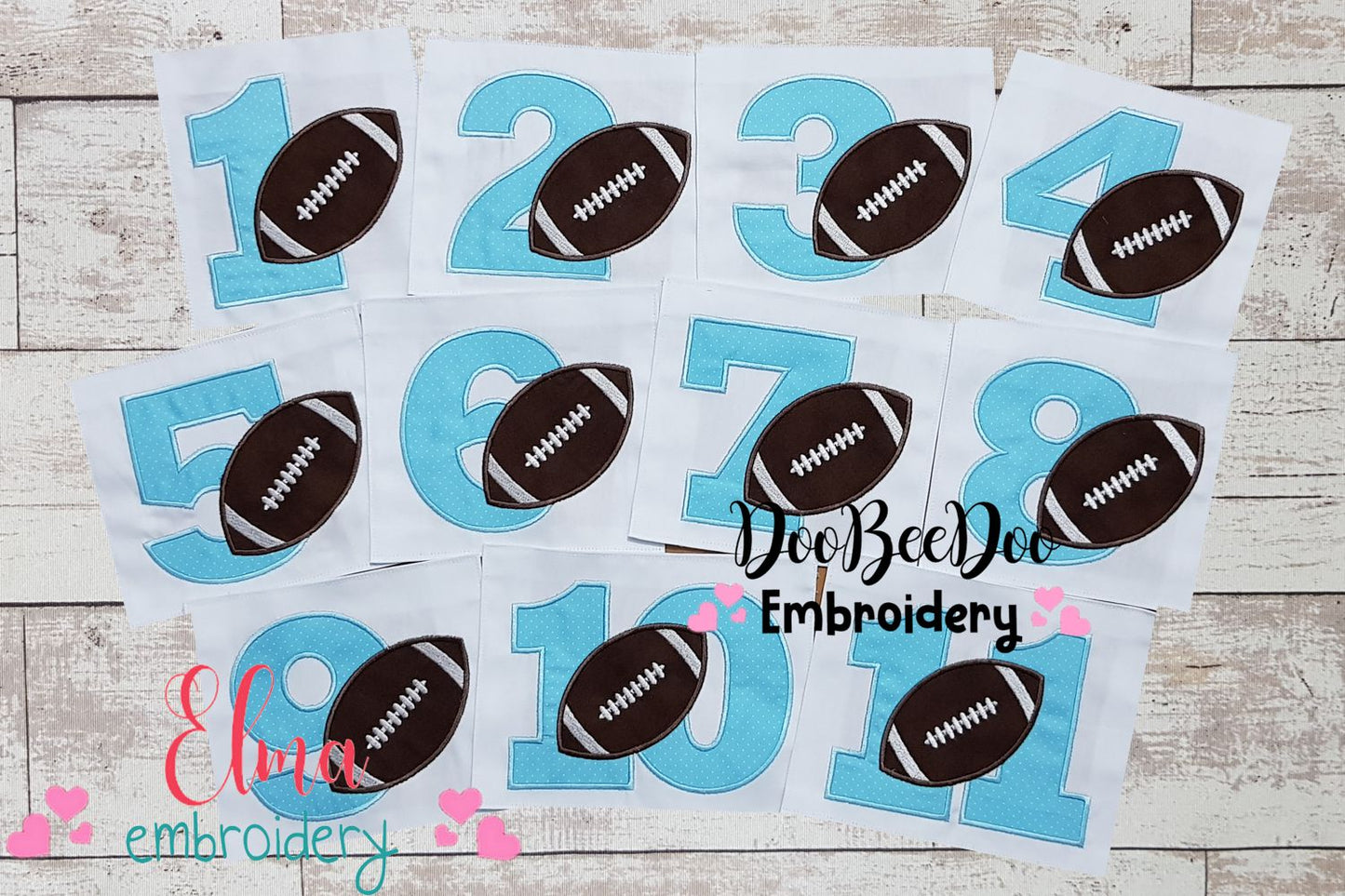 Football Birthday Set Numbers 1-11 - Applique