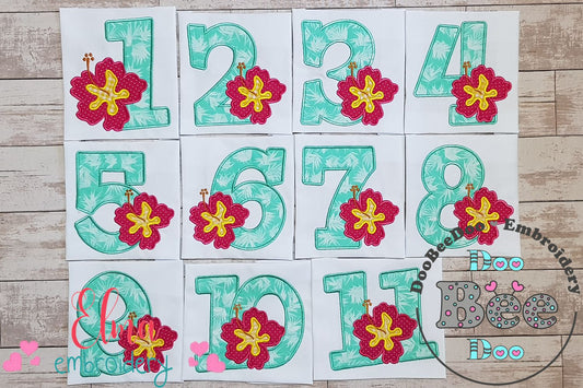 Hibiscus Flower Birthday Set Numbers 0-11 - Applique
