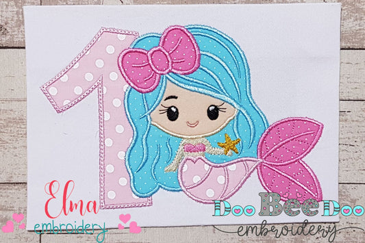 Mermaid 1st Birthday Number One - Applique