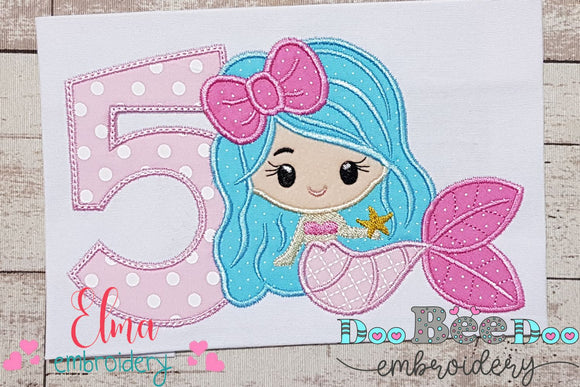 Mermaid Number 5 Five 5th Fifth Birthday Number 5 - Applique