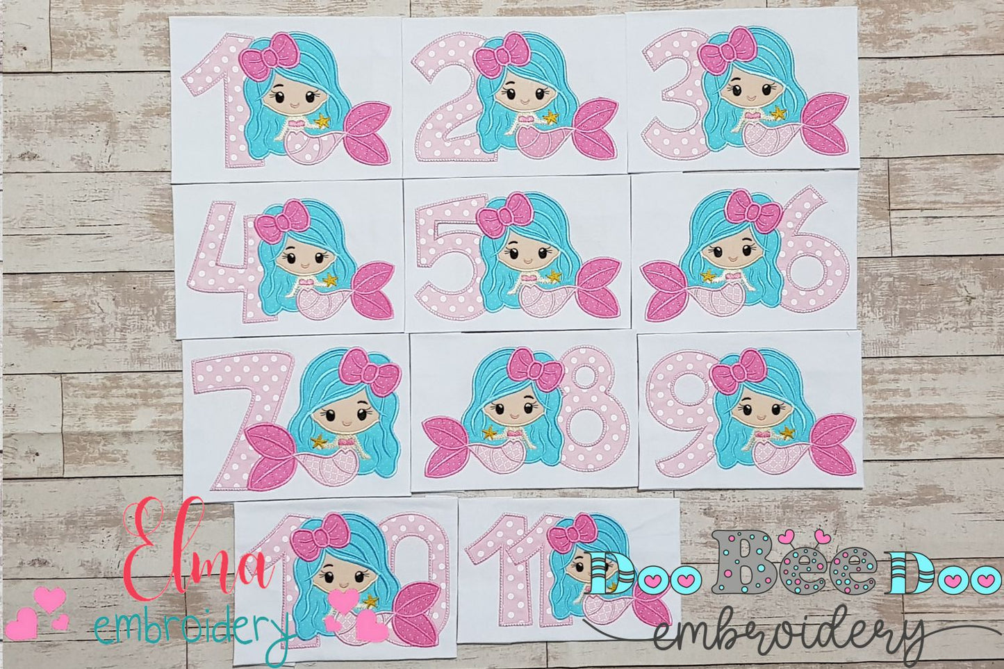Mermaid Numbers 1-11 Birthday Set Numbers - Applique