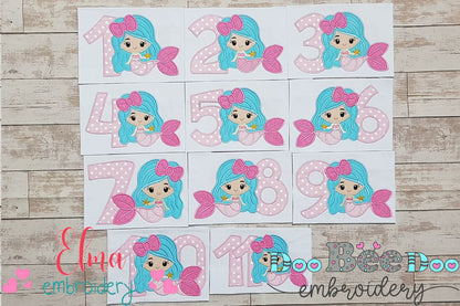 Mermaid Numbers 1-11 Birthday Set Numbers - Applique