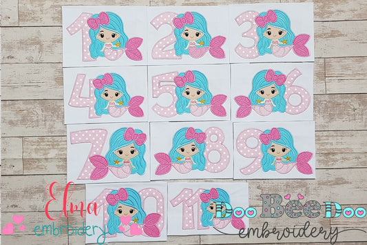 Mermaid Numbers 1-11 Birthday Set Numbers - Applique