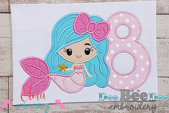 Mermaid Number 8 Eight 8th Eighth Birthday Number 8 - Applique