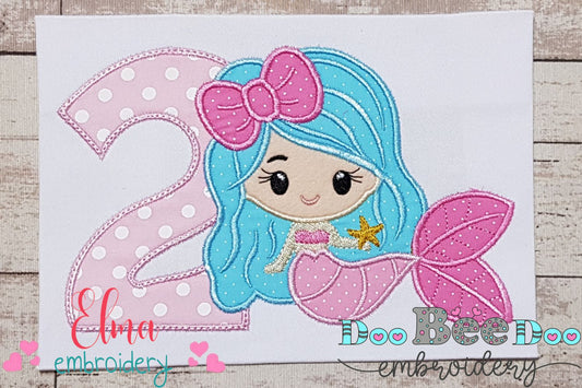 Mermaid Number 2 Two 2nd Birthday - Applique