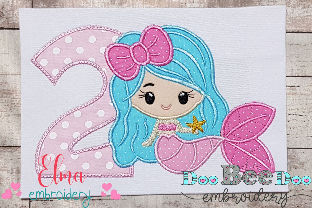 Mermaid Number 2 Two 2nd Birthday - Applique