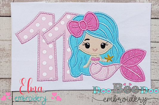 Mermaid Number 11 Eleven 11th Eleventh Birthday Number 11 - Applique