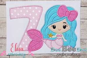 Mermaid Number 7 Seven 7th Seventh Birthday Number 7 - Applique