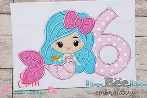 Mermaid Number 6 Six 6th Sixth Birthday Number 6 - Applique