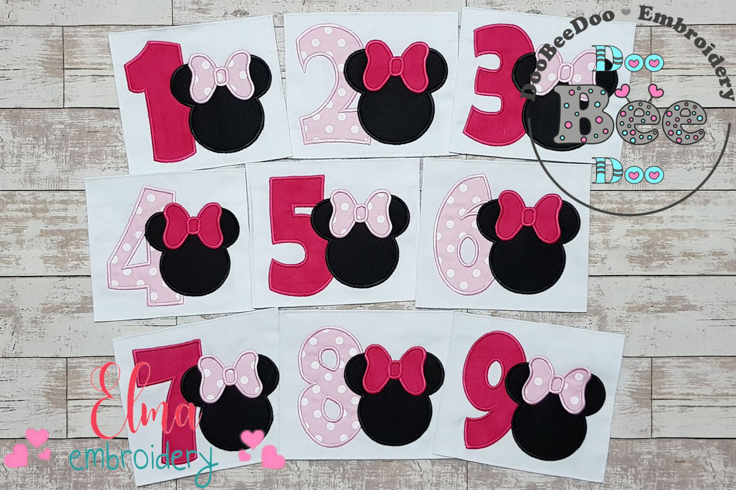 Mouse Ears Girl Numbers 1-9 Birthday Set Numbers - Applique