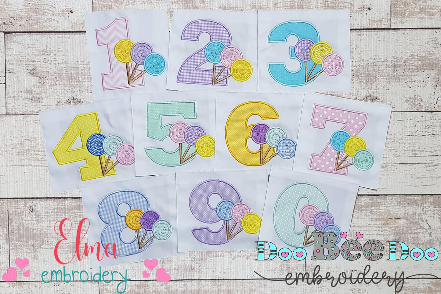 Lollipop Candy Birthday Set Numbers 0-9 - Applique