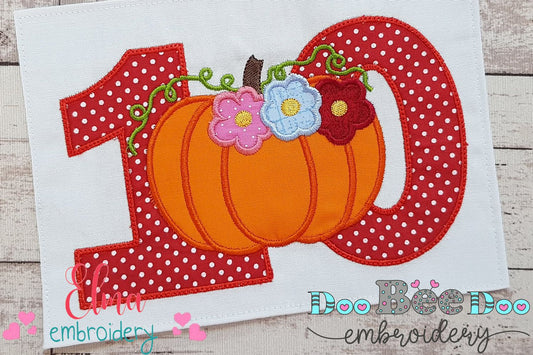 Thanksgiving Pumpkin Number Ten 10 Tenth Birthday - Applique