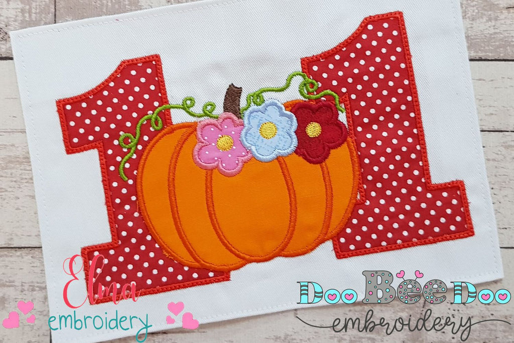 Thanksgiving Pumpkin Number Eleven 11 Elenth Birthday - Applique