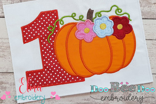 Thanksgiving Pumpkin Number 1 One 1st Birthday - Applique