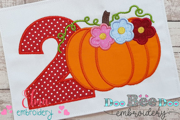 Thanksgiving Pumpkin Number 2 Two 2nd Birthday - Applique
