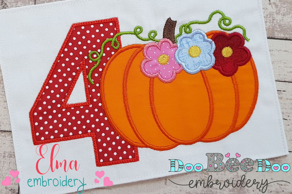 Thanksgiving Pumpkin Number 4 Four 4th birthday - Applique