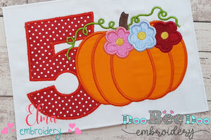 Thanksgiving Pumpkin Number 5 Five 5th Birthday - Applique