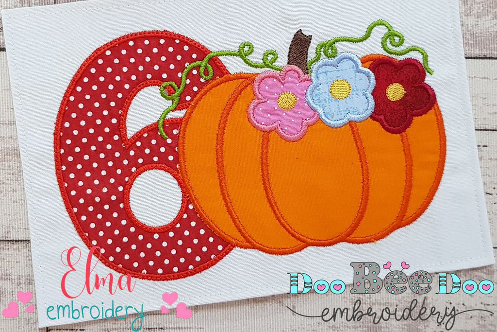 Thanksgiving Pumpkin Number 6 Six 6th Birthday - Applique